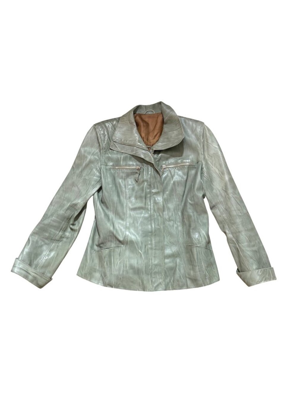 Scuola del Cuoio Italy Women's Leather Jacket Sz 44 Vintage Classic Minimalist
